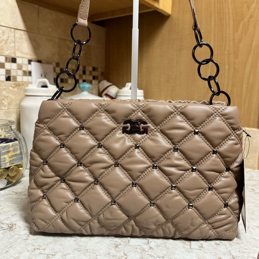 Gilda Paris Waffle Quilted Handbag/Shoulder Bag, NWT, Taupe Color